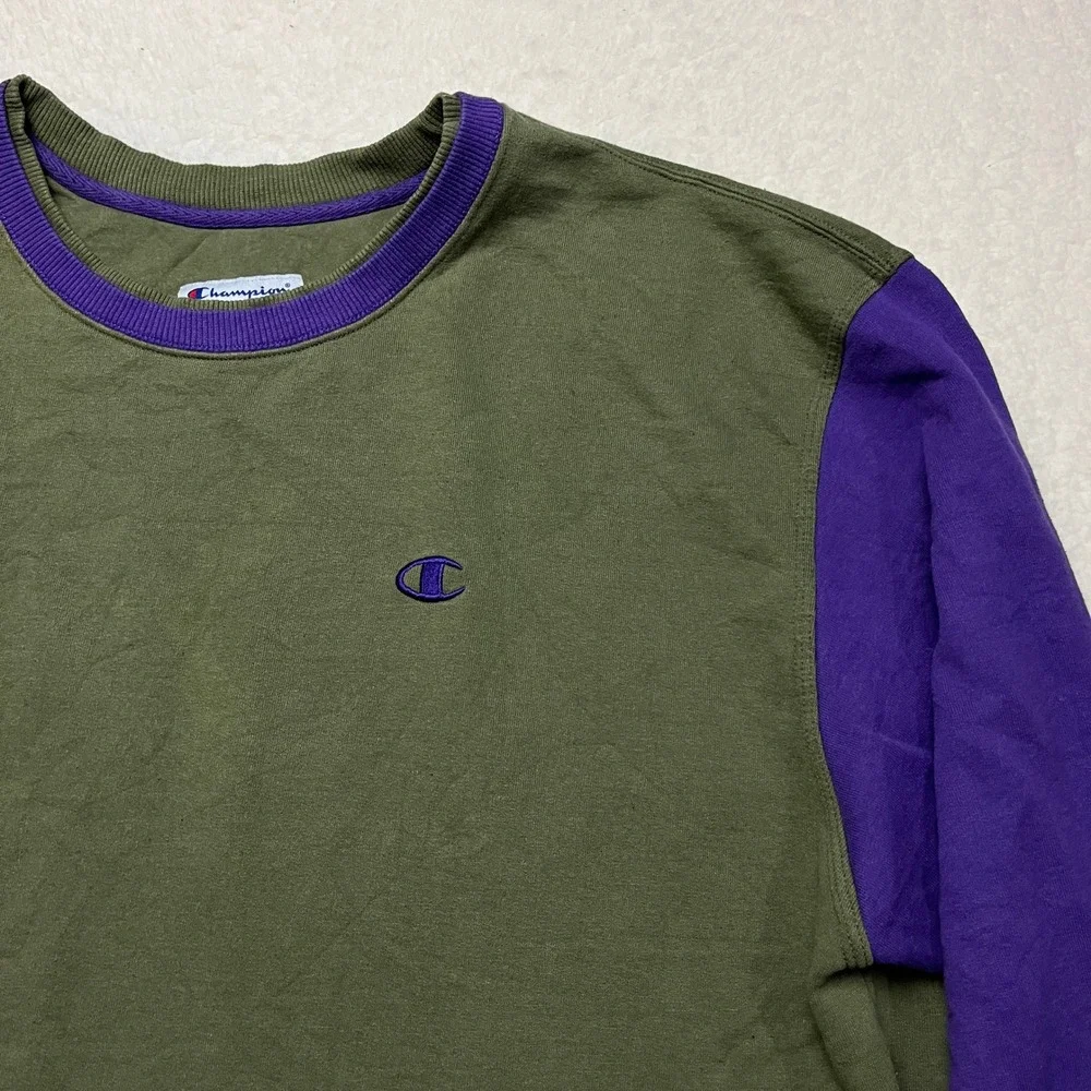 Champion Sweatshirt Mens‎ XL Green Purple AW966H Colorblock Crewneck Pullover